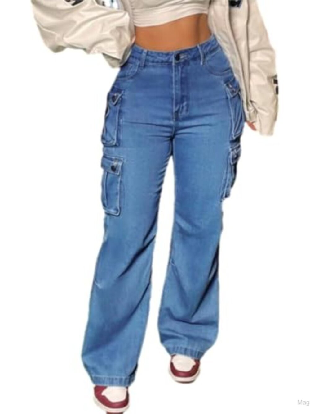Women's High Waist Baggy Cargo Jeans Flap Pocket Y2K Streetwear